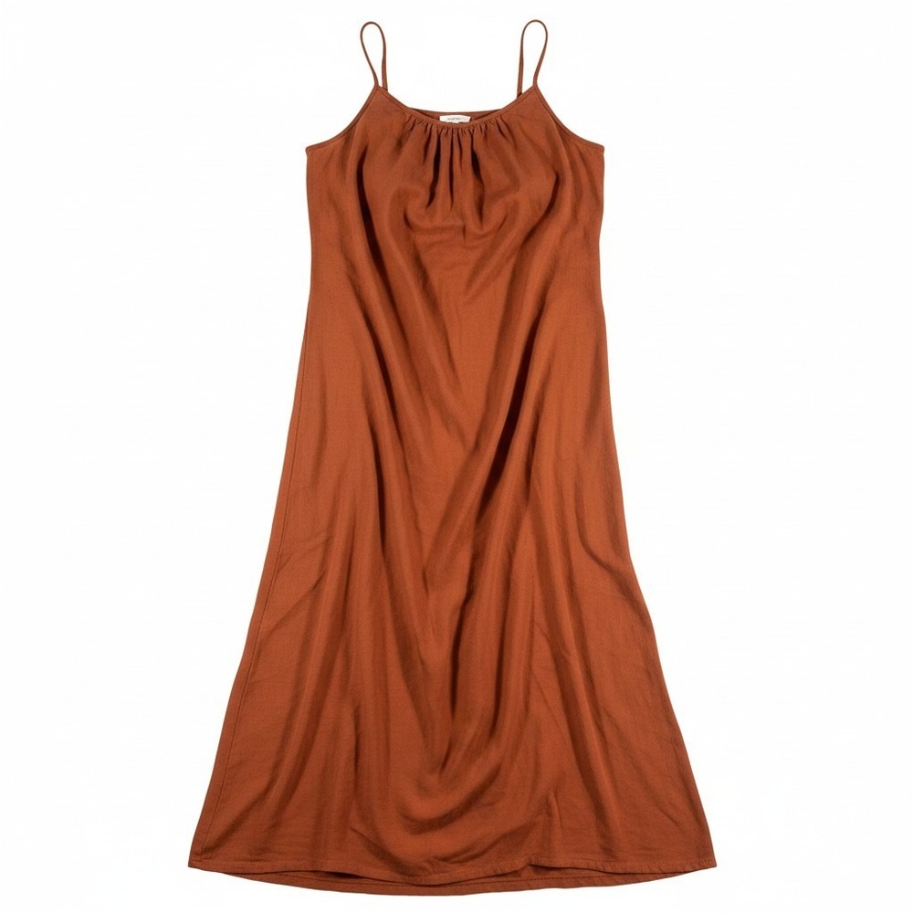 a.n.a Women 2X Burnt Orange Linen Blend Spaghetti Strap Midi Dress Rust Flowy